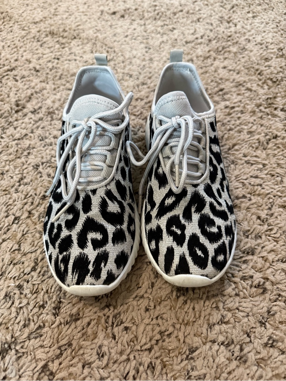 Forever Link Leopard Print Knit Sneakers in Black and White